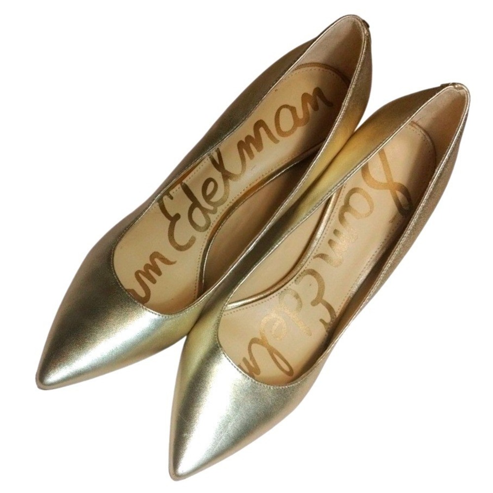 Sam Edelman Hazel Metallic Leather Pump‎ Womens 7.5 Gold Pointed Toe Stiletto